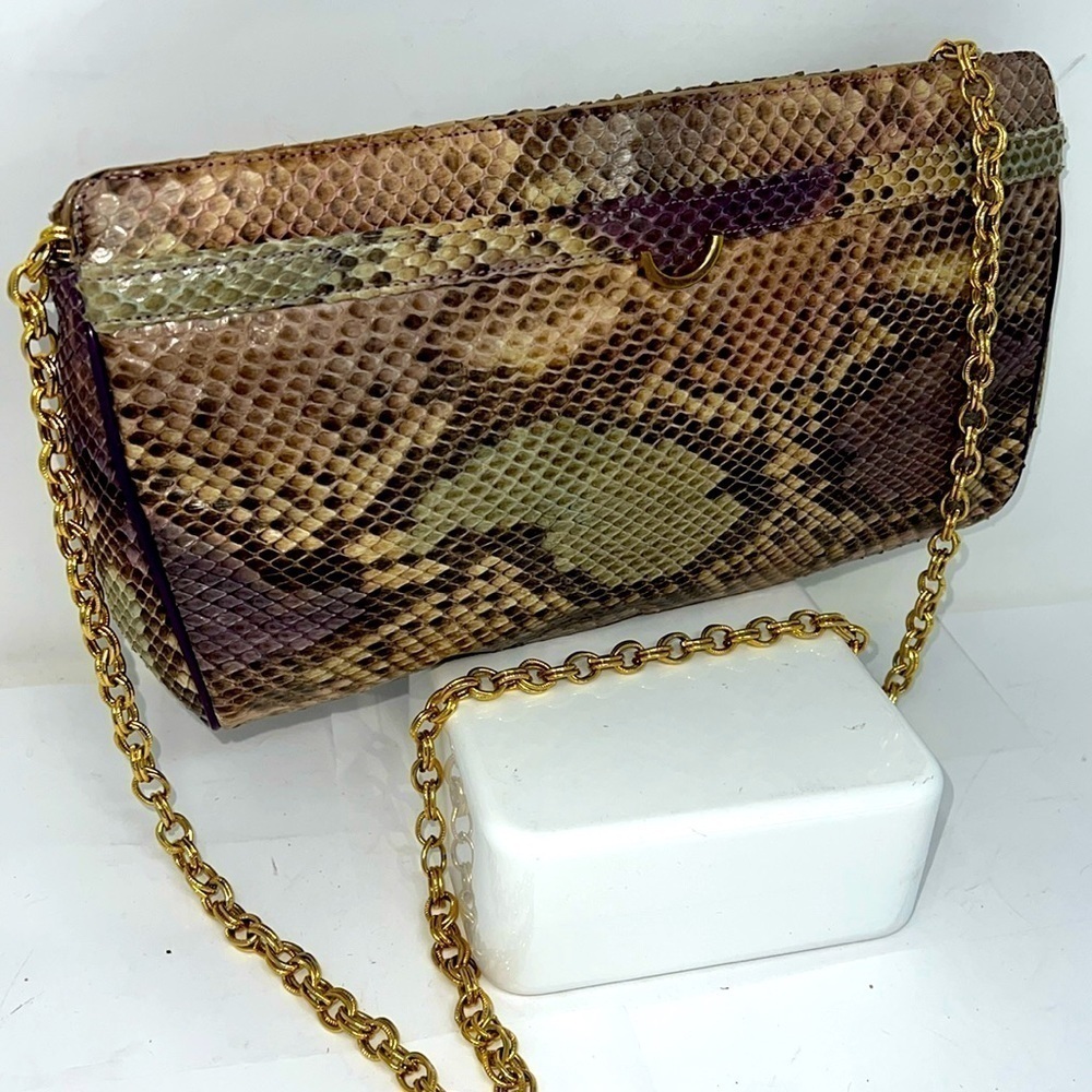 Supreme Python Snakeskin Multi Color Clutch Shoul… - image 2